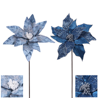 Denim Blue & Dark Blue Poinsettia 32cm Stem 1pc 2A
