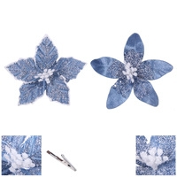 Denim Blue & Dark Blue Poinsettia with Clip 12cm 1pc 2A