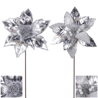 Platinum Silver Poinsettia 30cm with 45cm Stem 1pc 2A