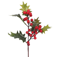 Red Berry with Holly leaves Spray 42cm