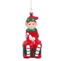 Elf on Giftbox Tree Ornament 13cm