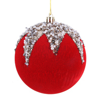 Red Flocked Bauble w. Sequin Detail 10cm