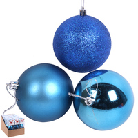 Blue Baubles 3 pack x 8cm 