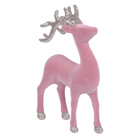 Pink Flocked Reindeer 21cm