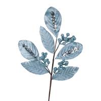 Pale Blue Velour Leaf Stem 62cm