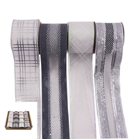 Silver & White Ribbon 6.3cm 4 Assorted