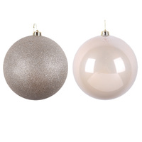 20cm Bauble Taupe Pearl, Champagne Glitter 2 Asst