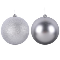 Silver 20cm Bauble Matt, Glitter 2 Assorted
