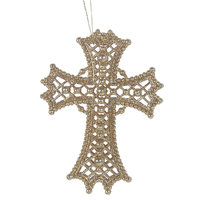 Champagne Glitter Cross Tree Ornaments 13cm