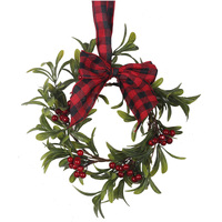 Misteltoe Wreath W/Red&Black Gingham Ribbon 30x30x5cm