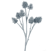 Silver Glitter Pinecones On Stem 51cm