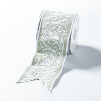 Mint Dupion Ribbon W/White Leaf Embroidery 10cm