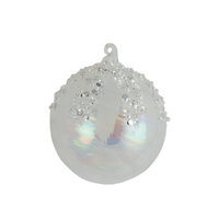 White Silver Ice Cap Glass Bauble 10cm