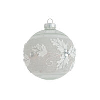 White Silver Holly Bauble 15cm