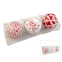 Baubles Red White 8cm Set of 3