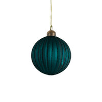 Bauble Ribbed Matt Peacock 8cm