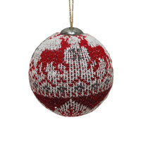 Knitted Bauble Red Grey 10cm