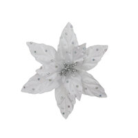 Poinsettia White Diamonte Clip On 26cm