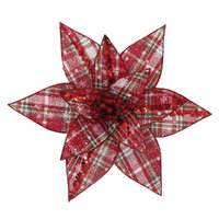 Poinsettia Tartan Red Glitter Clip On 30cm