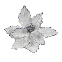 Poinsettia White Silver Edge Clip On 27cm