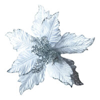 Poinsettia White Silver Wisps Clip On 32cm