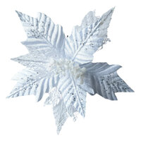 Poinsettia White Silver Glitter Clip On 28cm