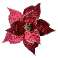 Poinsettia Red Gold Centre & Edge Clip On 29cm