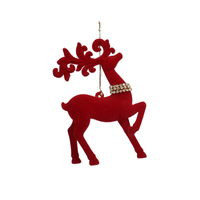 Acrylic Deer Ornament Flocked Red 14cm