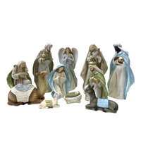 Nativity Set 11pc Resin Soft Blue Green 24cm