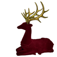 Deep Red Velvet Sitting Reindeer 29cm