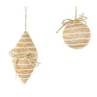 Rattan Striped Bauble & Teardrop Natural 8cm 2 Assorted