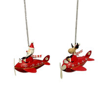 Santa & Reindeer in Plane Hanging Decoration Red 12.5cm (2 Assorted)