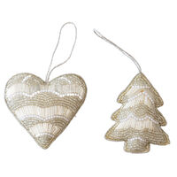 Pretty Beaded Heart & Tree Hanging Decoration White 10cm 2 Assorted