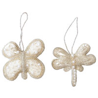 Pretty Beaded Butterfly & Dragonfly Hanging Decoration White 10cm 2 Assorted