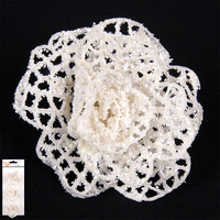 Flower with Clip White & Iridescent Glitter 6cm Set of 3