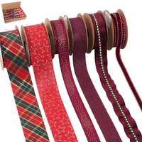 Christmas Ribbons 6 Assorted - Burgundy 2m