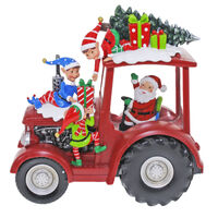 Lantern Santa/Elves Tractor Red 24cm