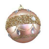 Pink Matt Gold Ornate Glass Ball 10cm
