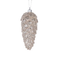 Metallic Champagne Long Pinecone Bauble 14cm