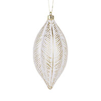 White and Gold Feather Drop Bauble 16cm