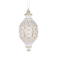 White and Gold Intricate Drop Bauble 16cm
