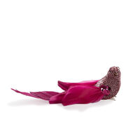 Magenta Feather Clip Bird 17cm