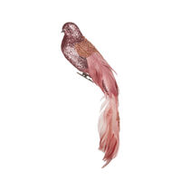 Pink Beaded Parrot Clip Bird 32cm