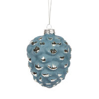 Snowy Blue Pinecone Bauble 9cm
