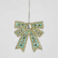 Tiffany Blue Bow Sequin Hanging Decoration 10cm