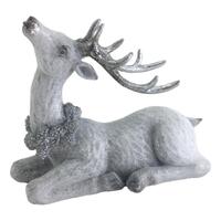 Silver Sitting Deer 22cm