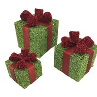 Grinchmas Gift Boxes w. Red Bow 25cm Set of 3 