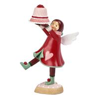 Red Angel Holding Cake 17cm