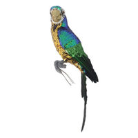 Sequin Perched Parrot Green Wings 42cm