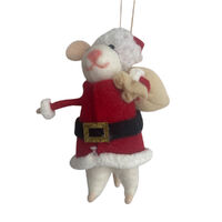 Woollen Red Hanging Mouse w. Sack 12cm